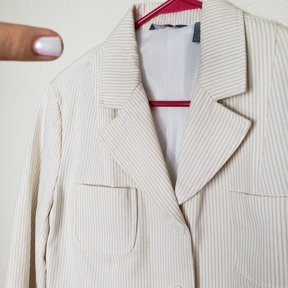 Hillard & Hanson Casual Vertical Striped Pocket Button Cuff Cotton Large Blazer - Picture 6 of 8
